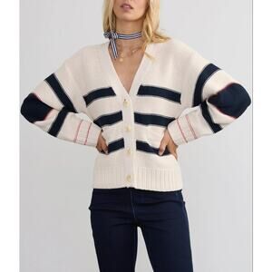 Margaret O'Leary Barrel Sleeve Striped Knit Cardi XS Preppy Coastal Summer